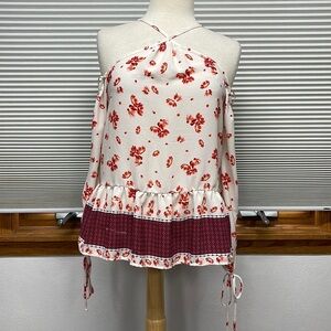 Sienna Sky NWT White and Pink Floral Print Cold Shoulder Peplum Top Size XS